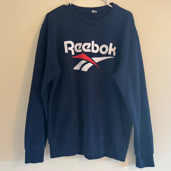 Reebok Sweatshirt Navy Blue Pullover Crewneck Small Logo Athletic Casual Unisex - Picture 1 of 4